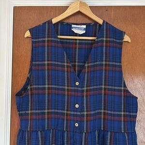 Vintage Pendleton Wool plaid tartan vest top maxi dress with pockets L XL